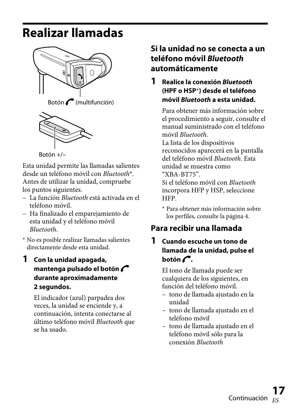 Realizar llamadas | Sony XBA-BT75 User Manual | Page 95 / 132