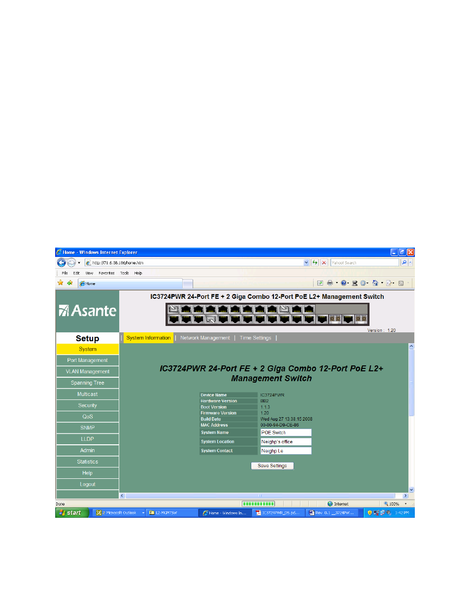 Chapter 10: configuring the switch using the gui | Asante Technologies INTRACORE 3724PWR User Manual | Page 66 / 154