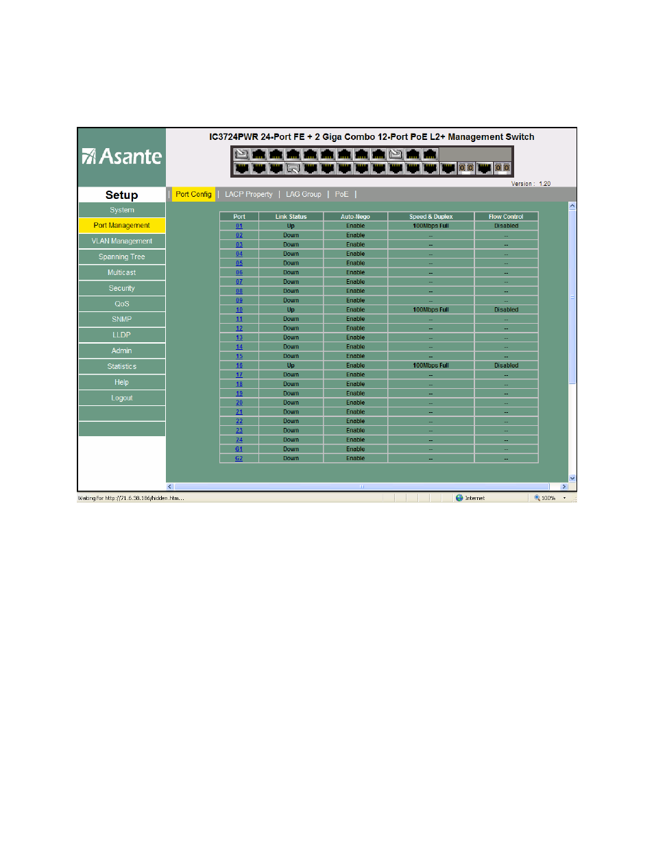 3 port management – port config | Asante Technologies INTRACORE 3724PWR User Manual | Page 72 / 154