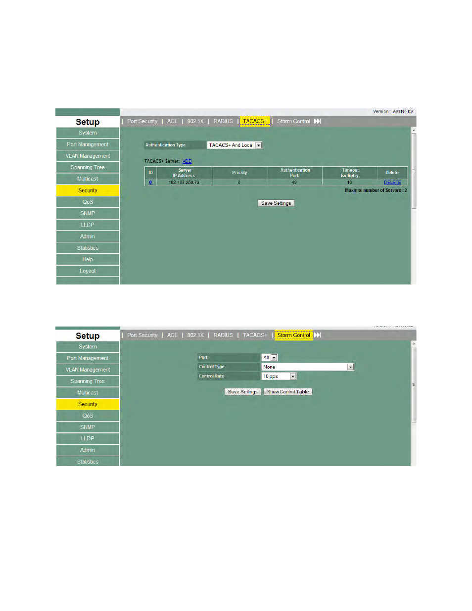 Tacas, Storm control | Asante Technologies INTRACORE 3724PWR User Manual | Page 92 / 154