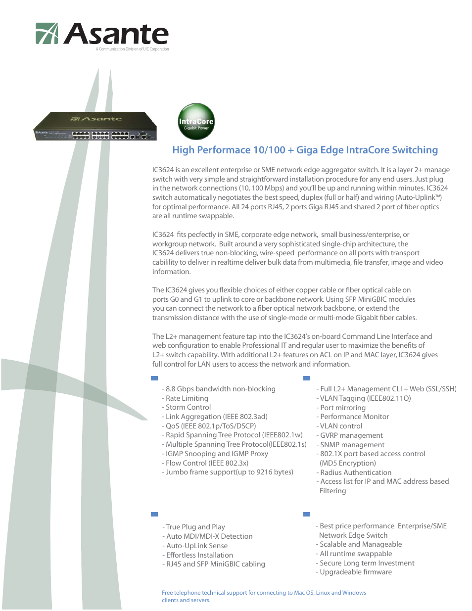 Asante Technologies IntraCore IC3624 User Manual | 2 pages
