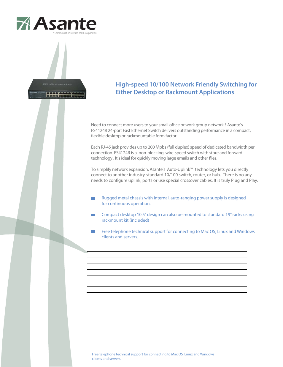 Asante Technologies Asante FriendlyNET FS4124R User Manual | 2 pages