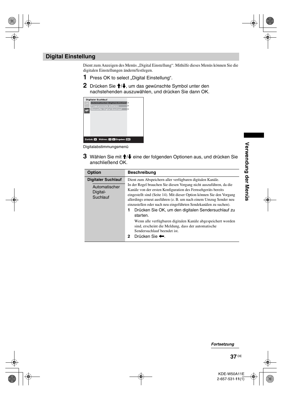 Digital einstellung | Sony KDE-W50A11E User Manual | Page 131 / 194