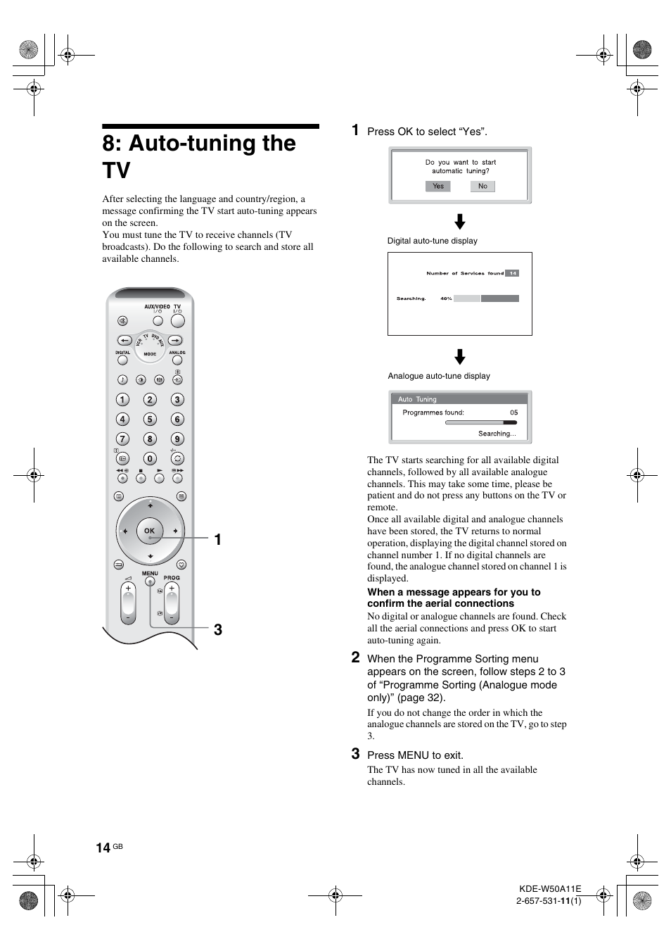 Auto-tuning the tv, 31 m | Sony KDE-W50A11E User Manual | Page 14 / 194
