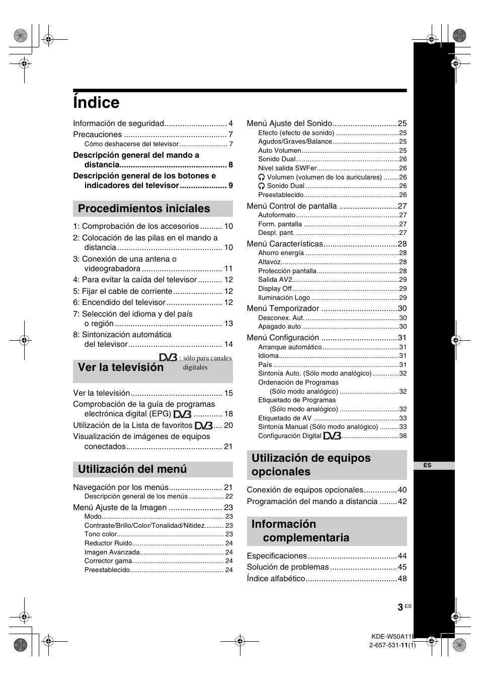 Índice | Sony KDE-W50A11E User Manual | Page 145 / 194