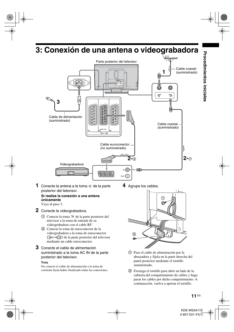 Conexión de una antena o videograbadora, Conexión de una antena o, Videograbadora | Sony KDE-W50A11E User Manual | Page 153 / 194