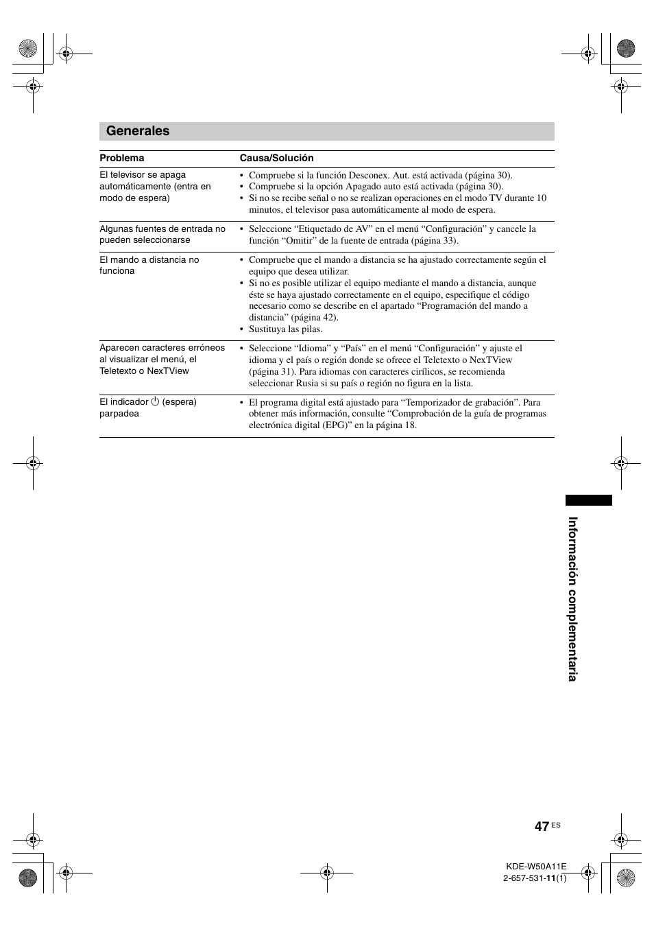 Generales | Sony KDE-W50A11E User Manual | Page 189 / 194
