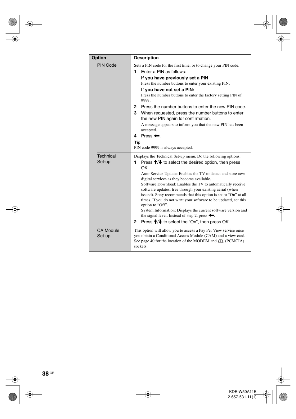 Sony KDE-W50A11E User Manual | Page 38 / 194