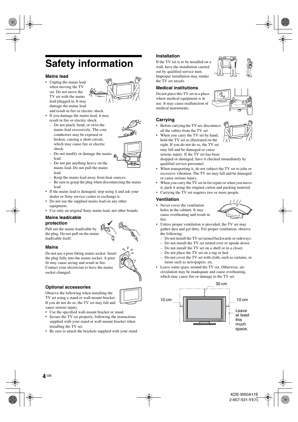Safety information | Sony KDE-W50A11E User Manual | Page 4 / 194