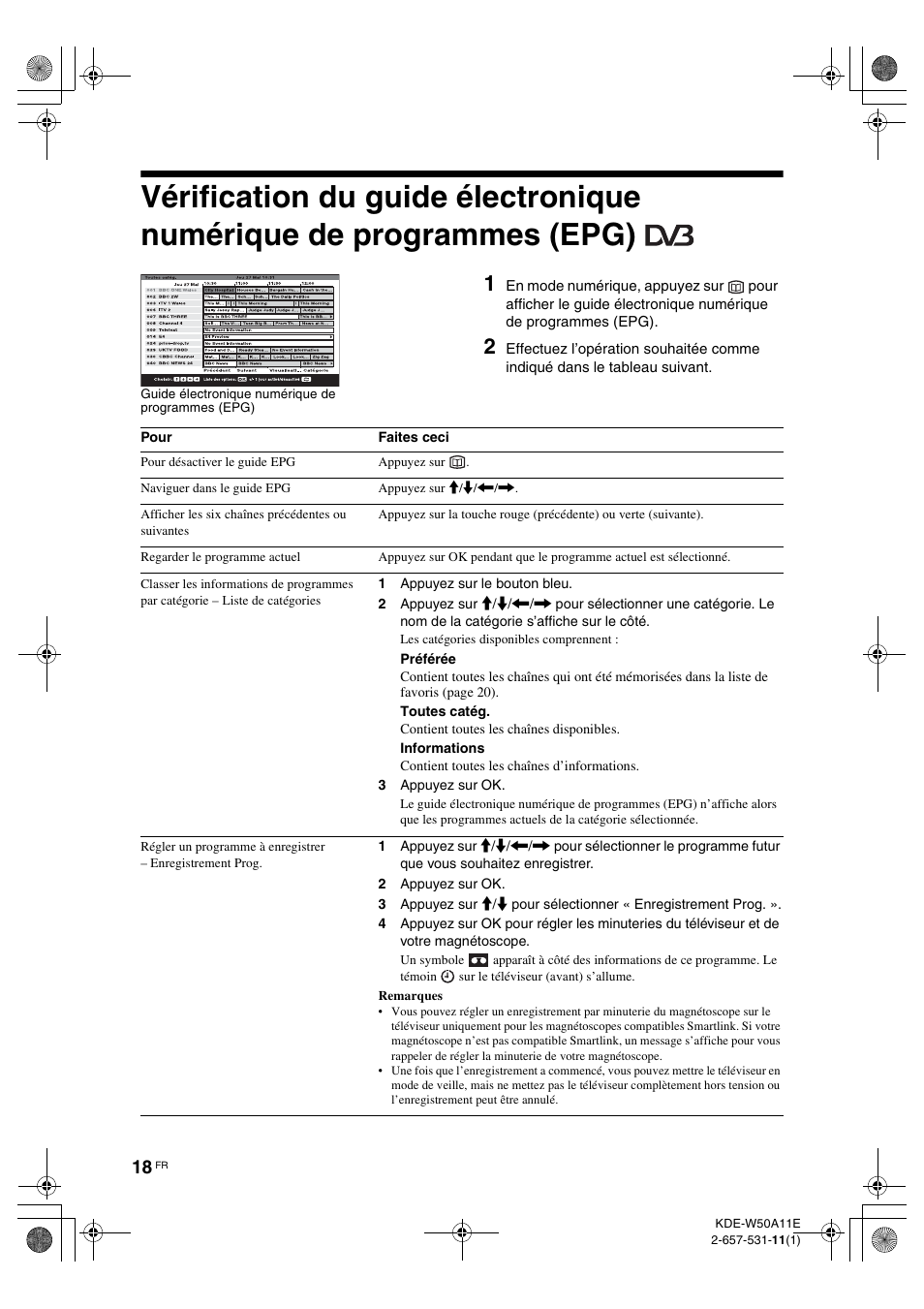 Vérification du guide électronique numérique, De programmes (epg) | Sony KDE-W50A11E User Manual | Page 64 / 194