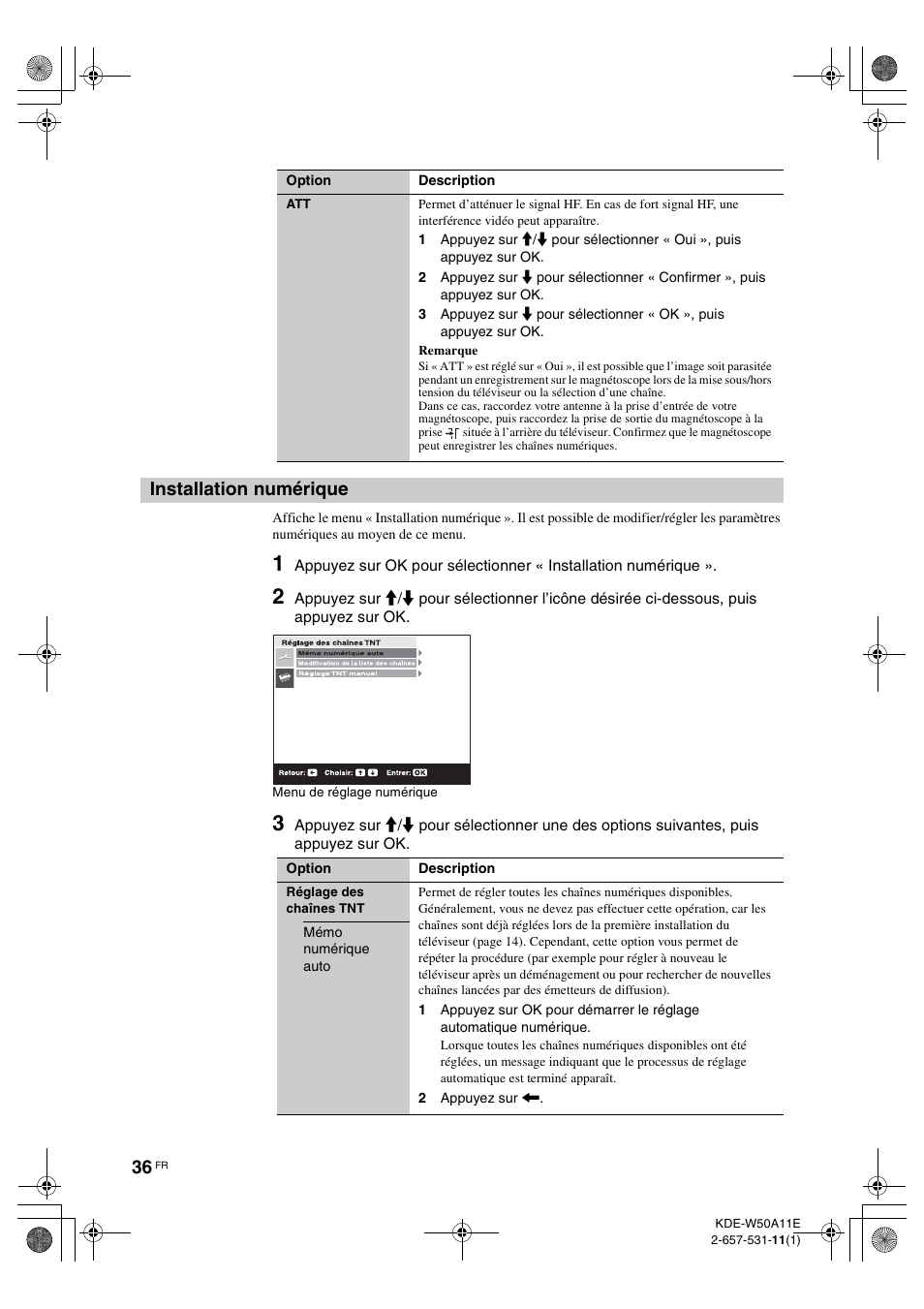 Installation numérique | Sony KDE-W50A11E User Manual | Page 82 / 194