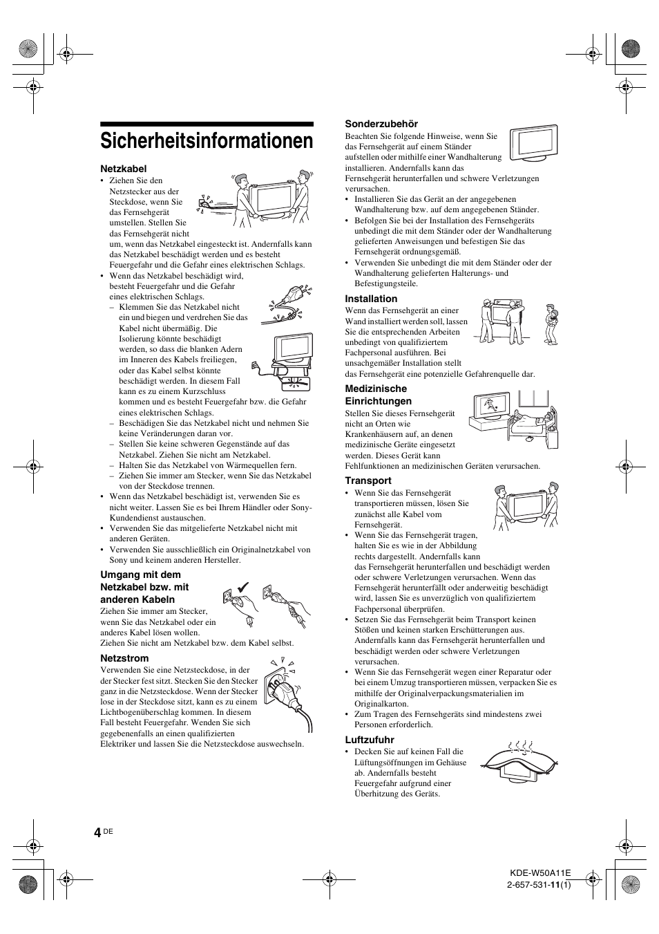 Sicherheitsinformationen | Sony KDE-W50A11E User Manual | Page 98 / 194