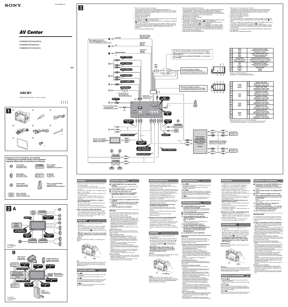 Sony XAV-W1 User Manual | 2 pages