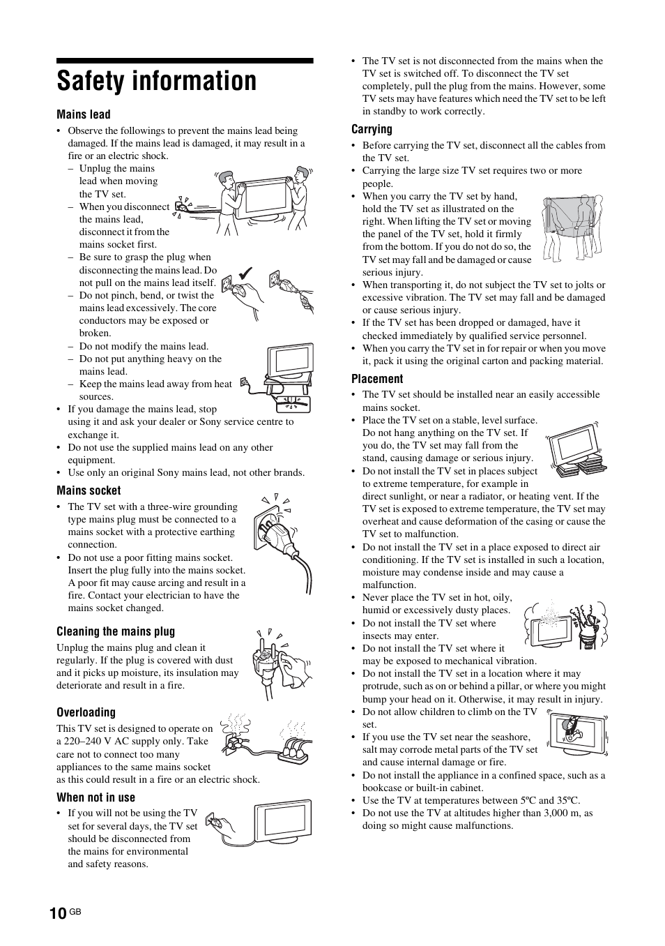 Safety information | Sony KDS-70R2000 User Manual | Page 10 / 240