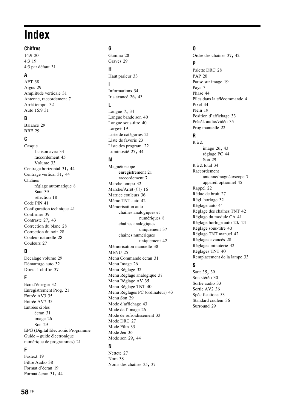 Index | Sony KDS-70R2000 User Manual | Page 114 / 240