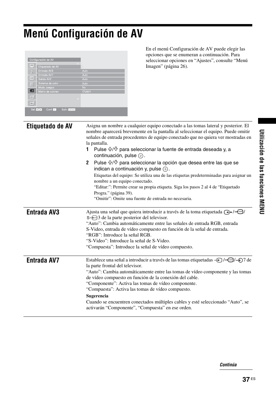 Menú configuración de av | Sony KDS-70R2000 User Manual | Page 213 / 240