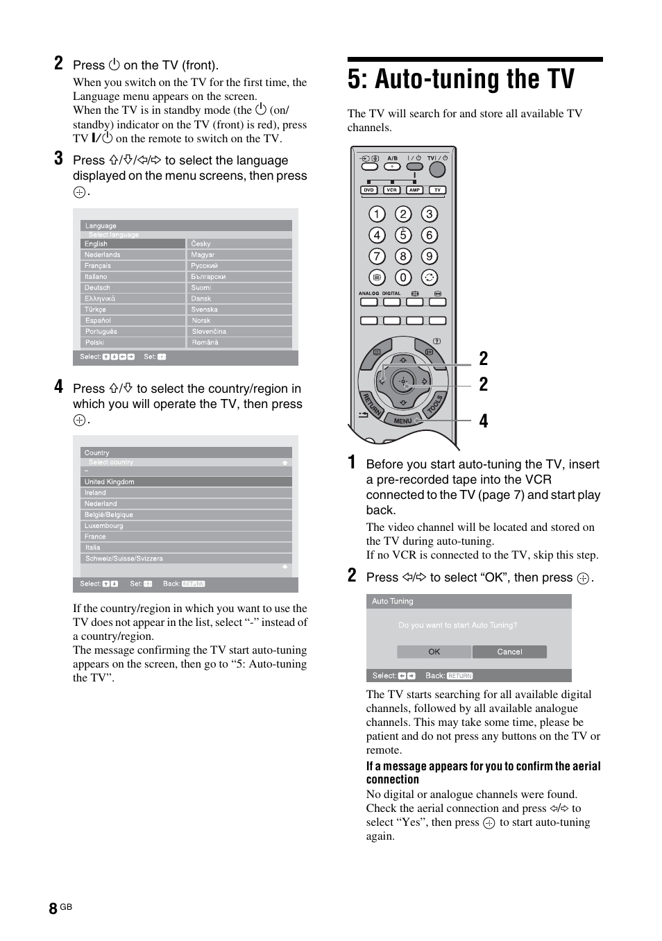 Auto-tuning the tv | Sony KDS-70R2000 User Manual | Page 8 / 240