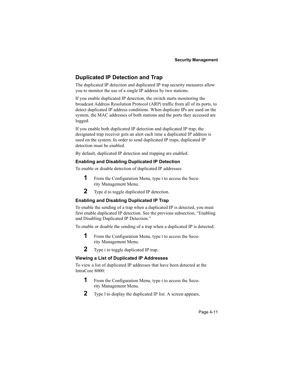 Duplicated ip detection and trap | Asante Technologies 8000 User Manual | Page 101 / 168