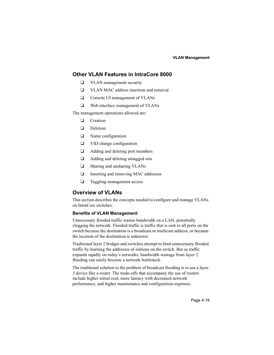 Other vlan features in intracore 8000, Overview of vlans | Asante Technologies 8000 User Manual | Page 109 / 168