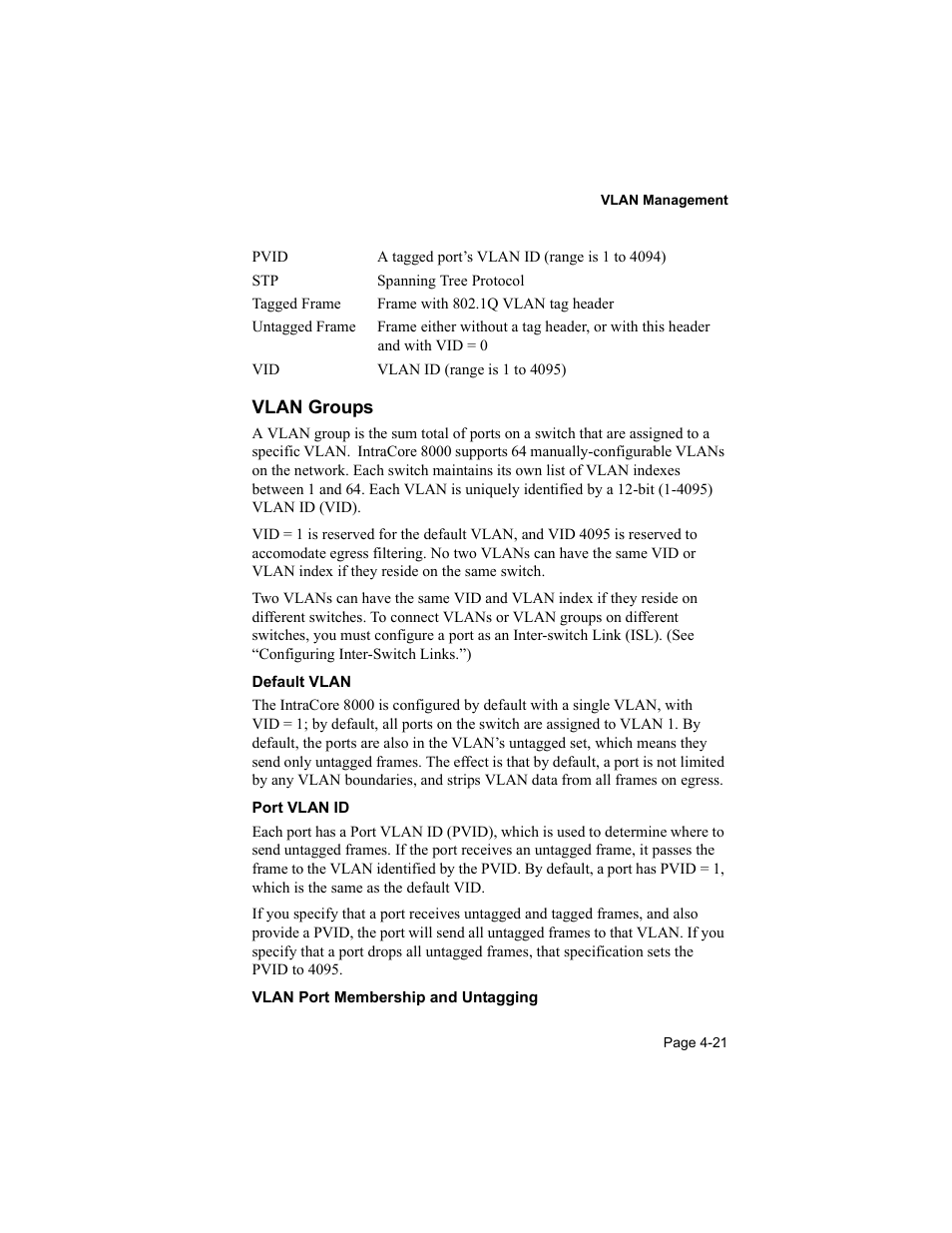 Vlan groups | Asante Technologies 8000 User Manual | Page 111 / 168