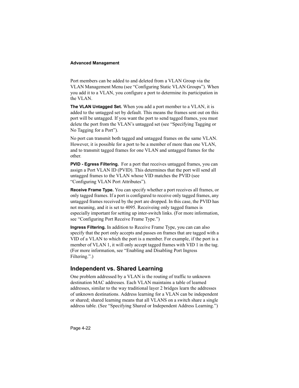 Independent vs. shared learning | Asante Technologies 8000 User Manual | Page 112 / 168