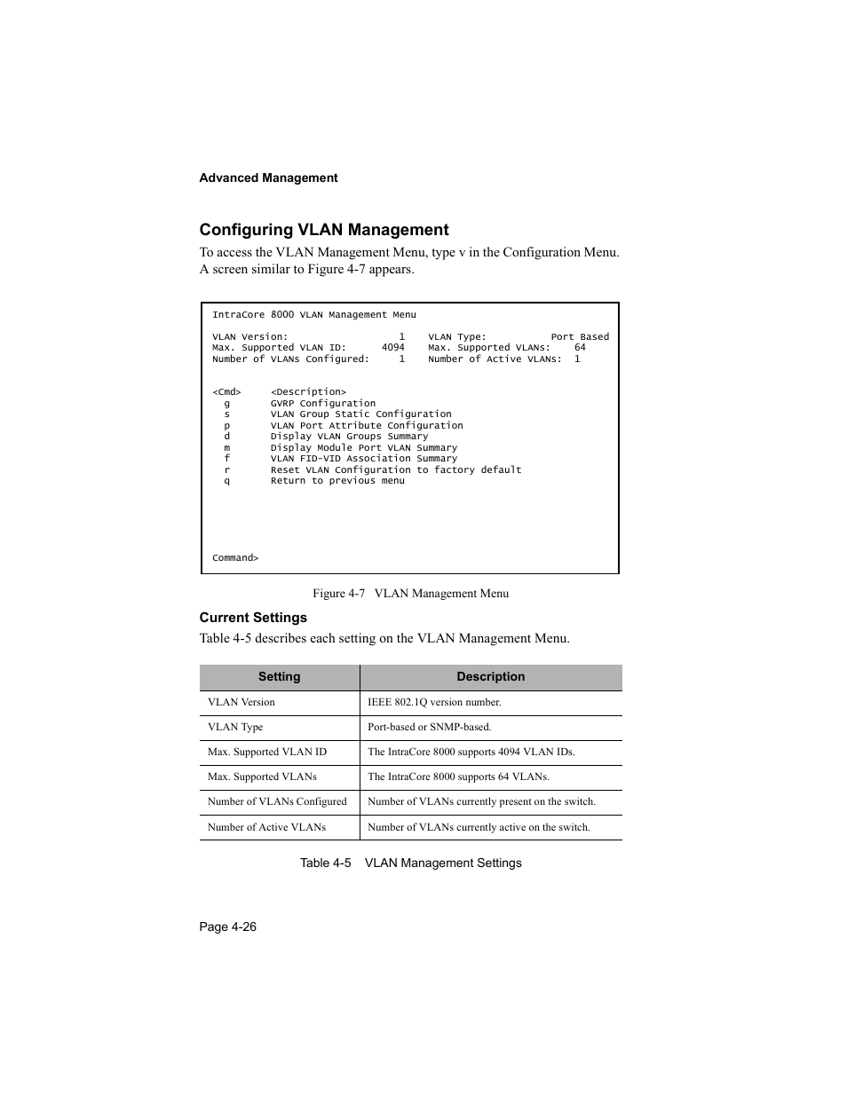 Configuring vlan management | Asante Technologies 8000 User Manual | Page 116 / 168