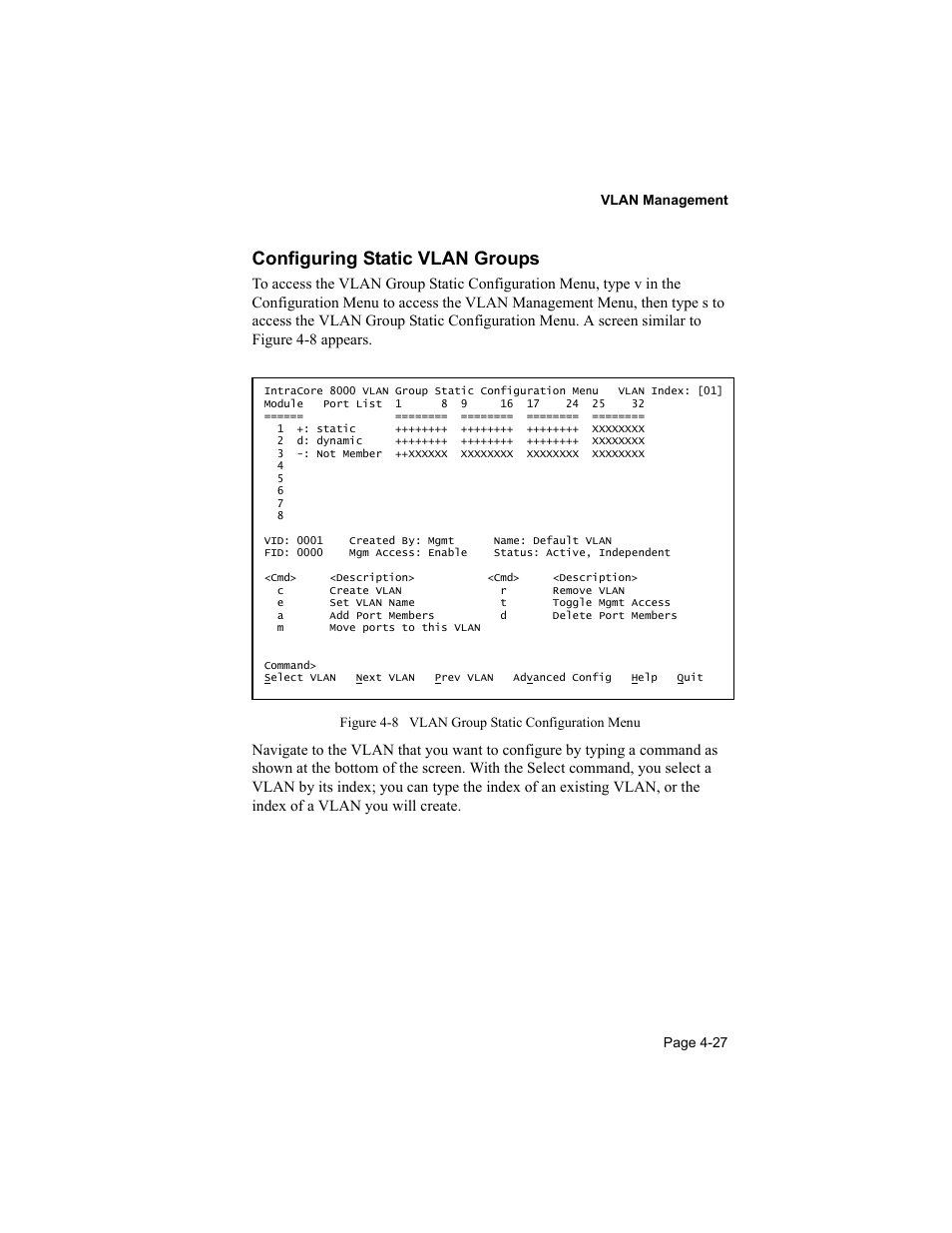 Configuring static vlan groups, Ee “configuring static vlan groups”). wh | Asante Technologies 8000 User Manual | Page 117 / 168