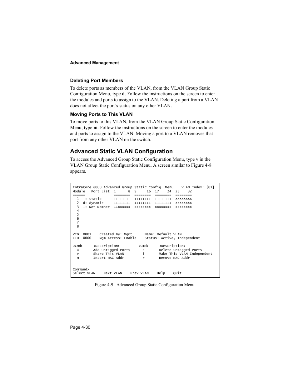 Advanced static vlan configuration | Asante Technologies 8000 User Manual | Page 120 / 168