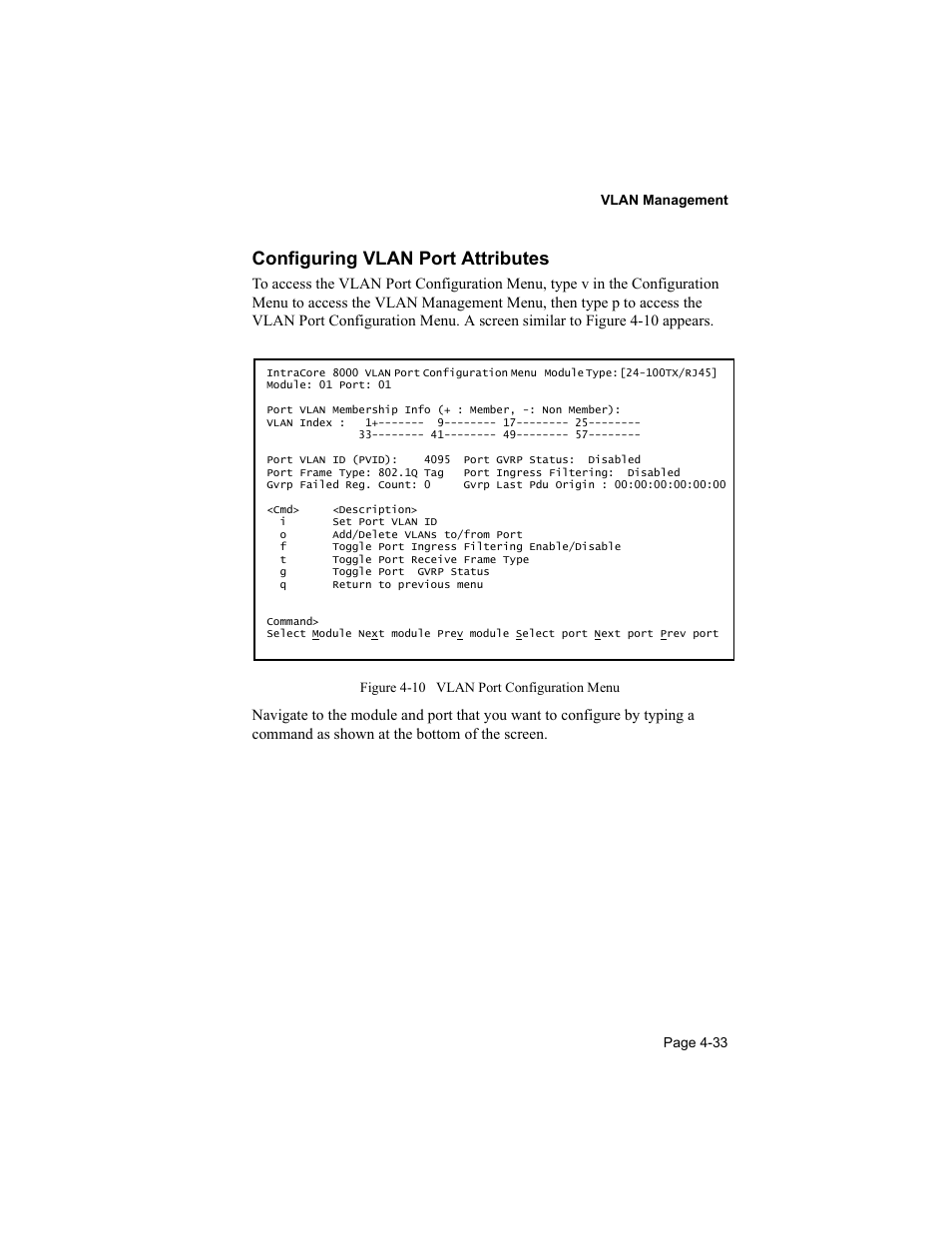 Configuring vlan port attributes, Configuring vlan port attributes”) | Asante Technologies 8000 User Manual | Page 123 / 168