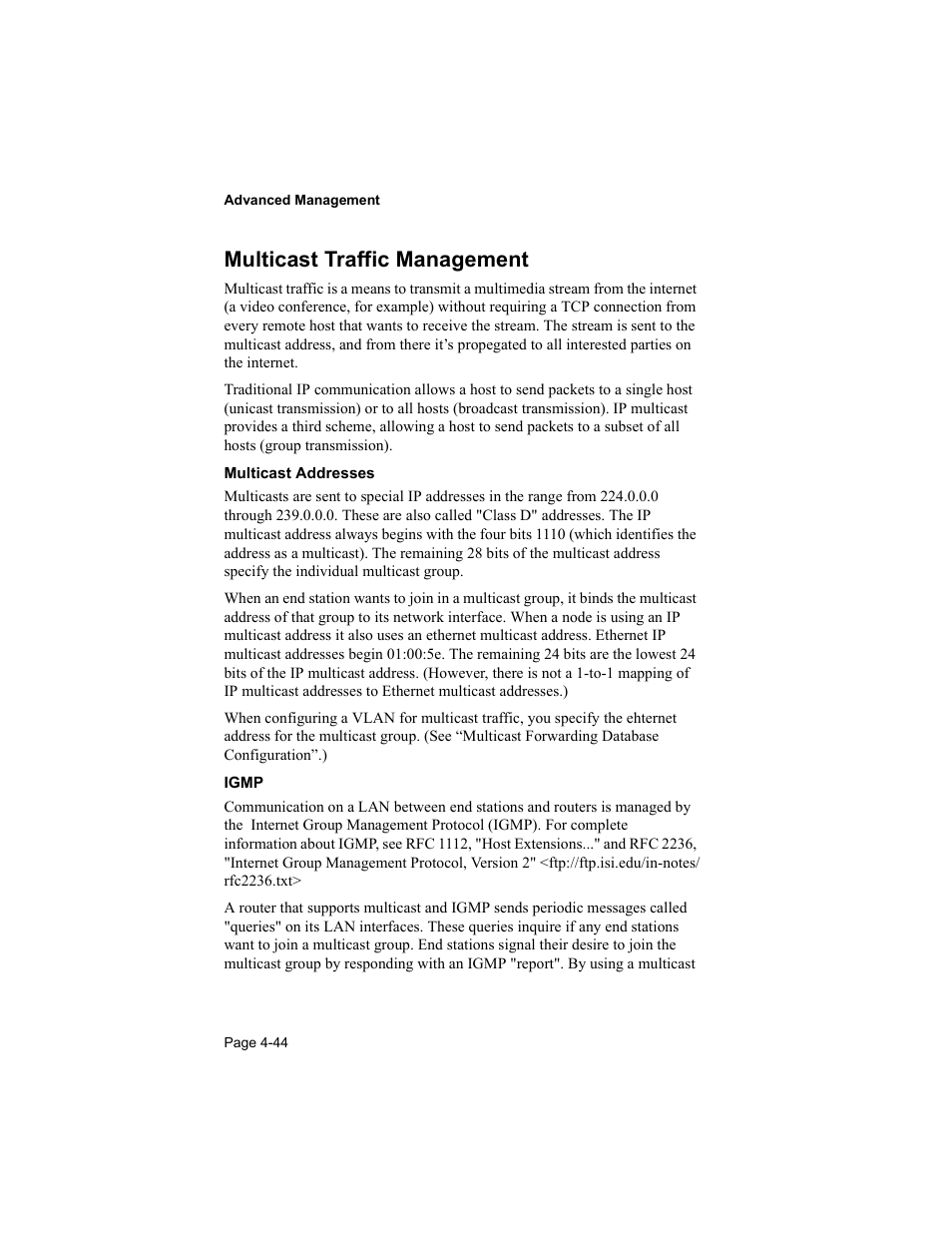 Multicast traffic management | Asante Technologies 8000 User Manual | Page 134 / 168