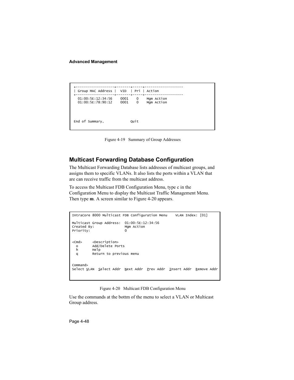 Multicast forwarding database configuration | Asante Technologies 8000 User Manual | Page 138 / 168