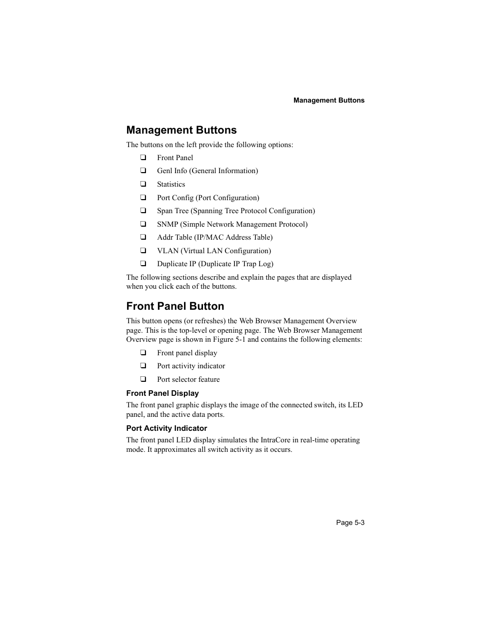 Management buttons, Front panel button | Asante Technologies 8000 User Manual | Page 143 / 168