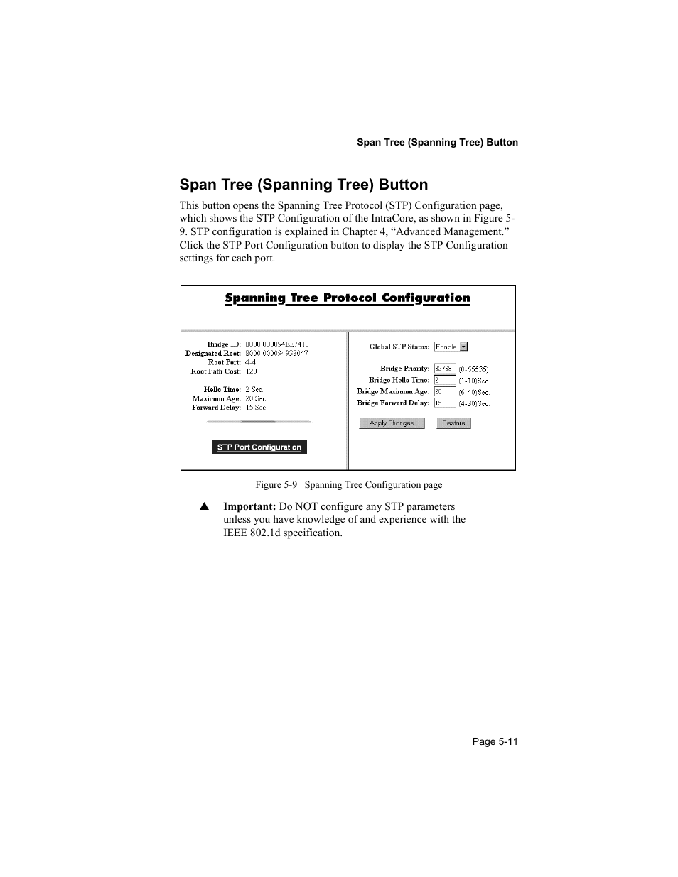 Span tree (spanning tree) button | Asante Technologies 8000 User Manual | Page 151 / 168