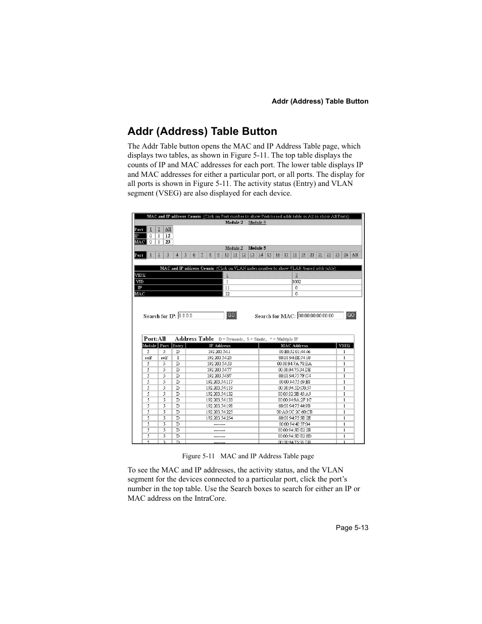 Addr (address) table button | Asante Technologies 8000 User Manual | Page 153 / 168