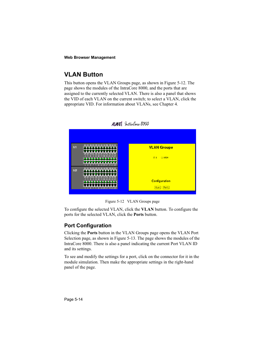 Vlan button, Port configuration | Asante Technologies 8000 User Manual | Page 154 / 168