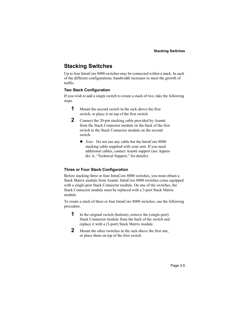 Stacking switches | Asante Technologies 8000 User Manual | Page 23 / 168