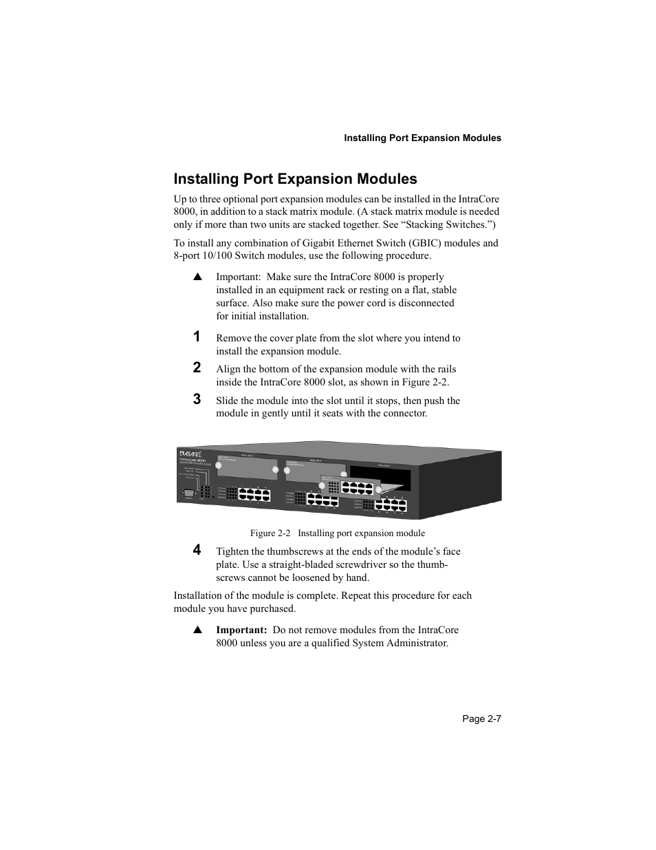 Installing port expansion modules | Asante Technologies 8000 User Manual | Page 25 / 168