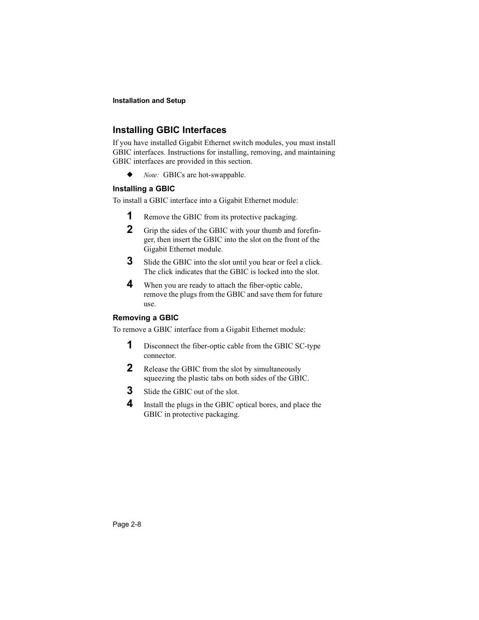 Installing gbic interfaces | Asante Technologies 8000 User Manual | Page 26 / 168