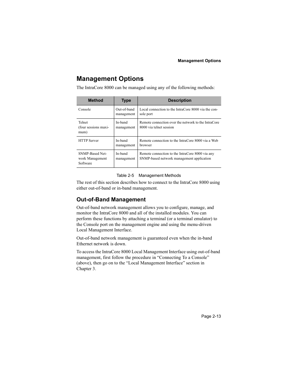 Management options, Out-of-band management | Asante Technologies 8000 User Manual | Page 31 / 168