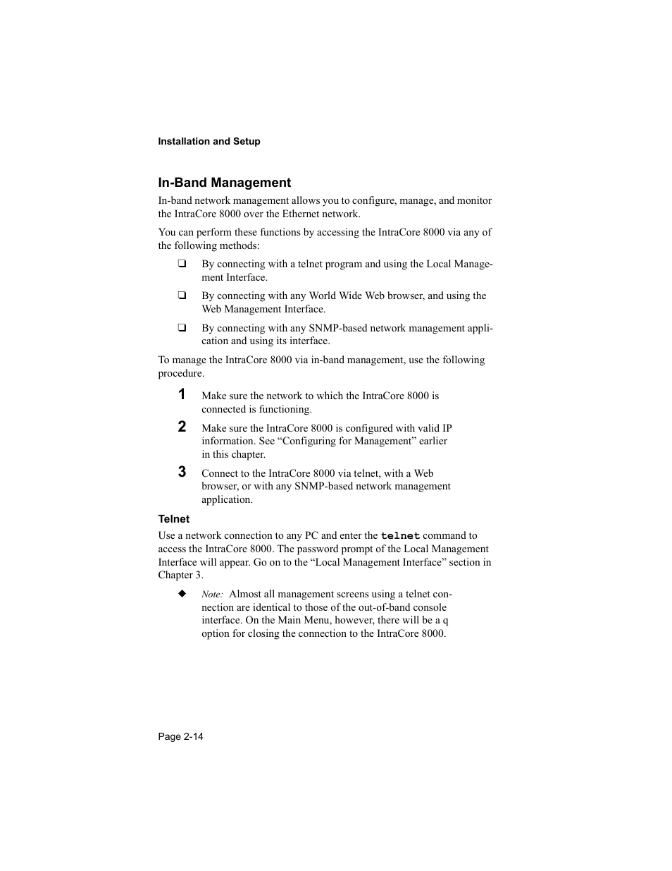 In-band management | Asante Technologies 8000 User Manual | Page 32 / 168