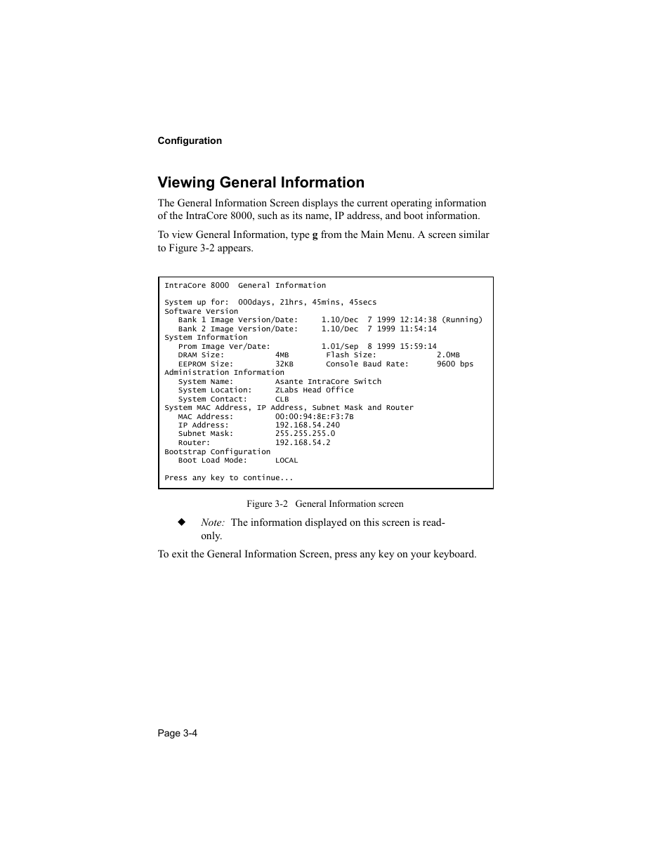 Viewing general information | Asante Technologies 8000 User Manual | Page 38 / 168