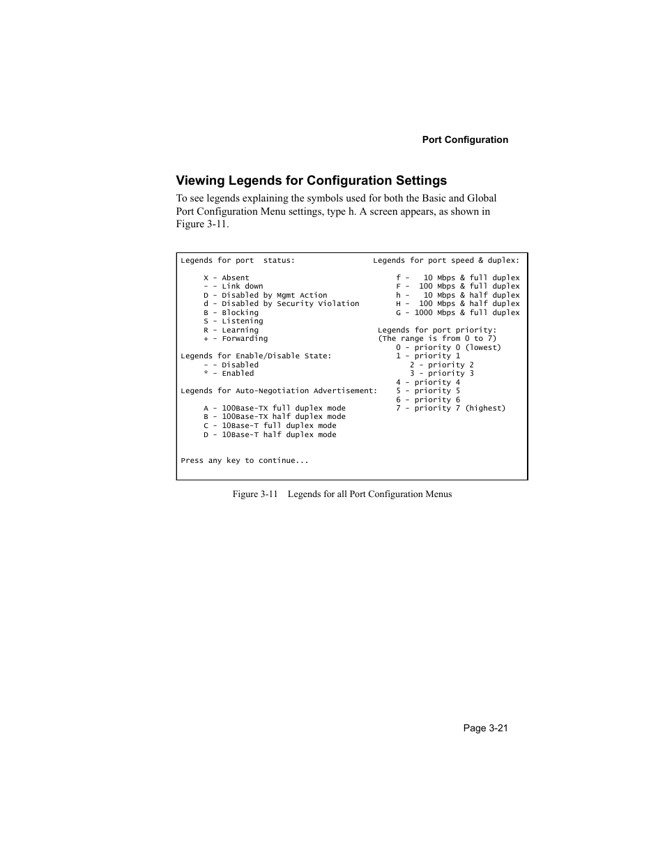 Viewing legends for configuration settings | Asante Technologies 8000 User Manual | Page 55 / 168