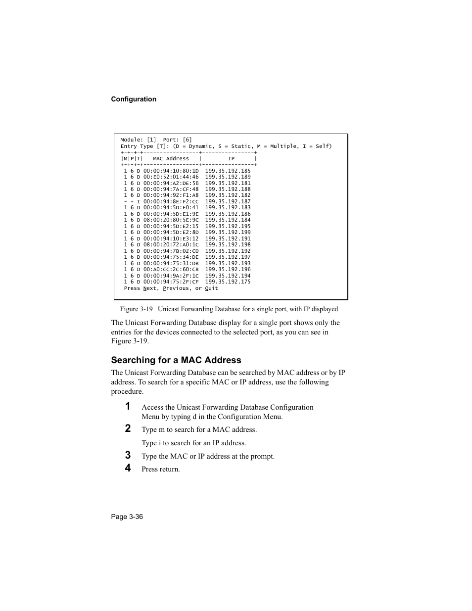 Searching for a mac address, Figure 3-19 (o, Figure 3-19 | Asante Technologies 8000 User Manual | Page 70 / 168