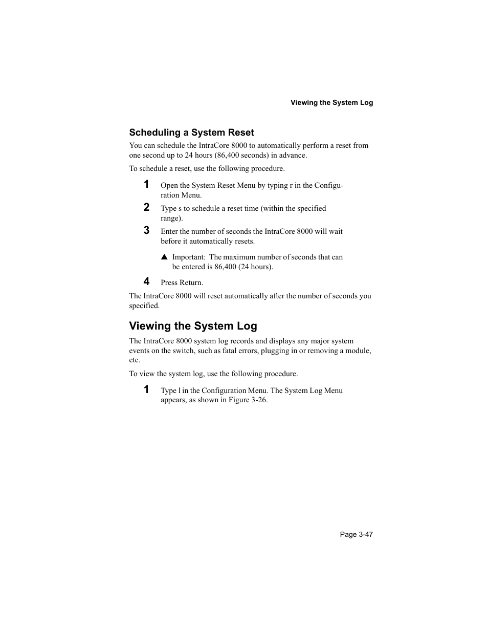 Scheduling a system reset, Viewing the system log | Asante Technologies 8000 User Manual | Page 81 / 168