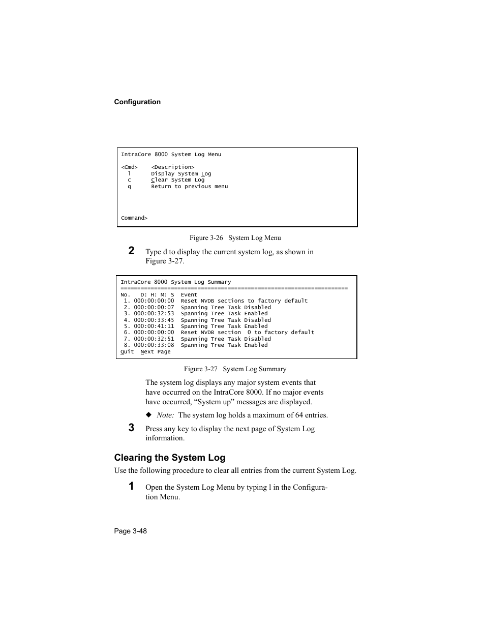 Clearing the system log | Asante Technologies 8000 User Manual | Page 82 / 168