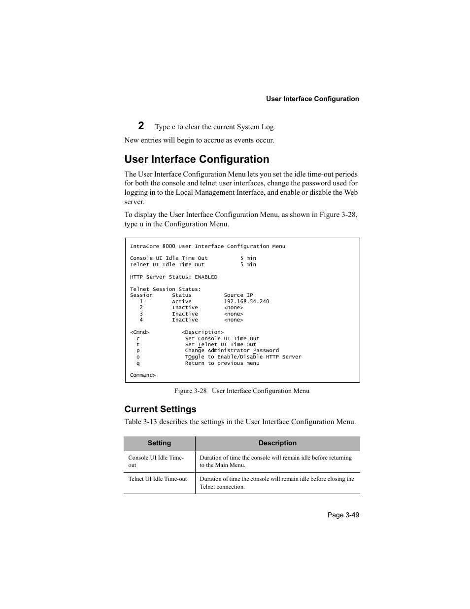 User interface configuration, Current settings | Asante Technologies 8000 User Manual | Page 83 / 168