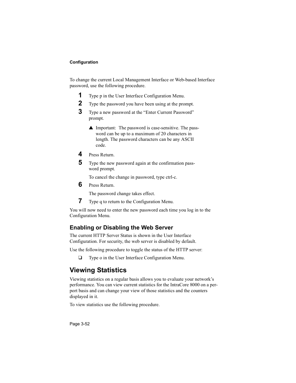 Enabling or disabling the web server, Viewing statistics | Asante Technologies 8000 User Manual | Page 86 / 168