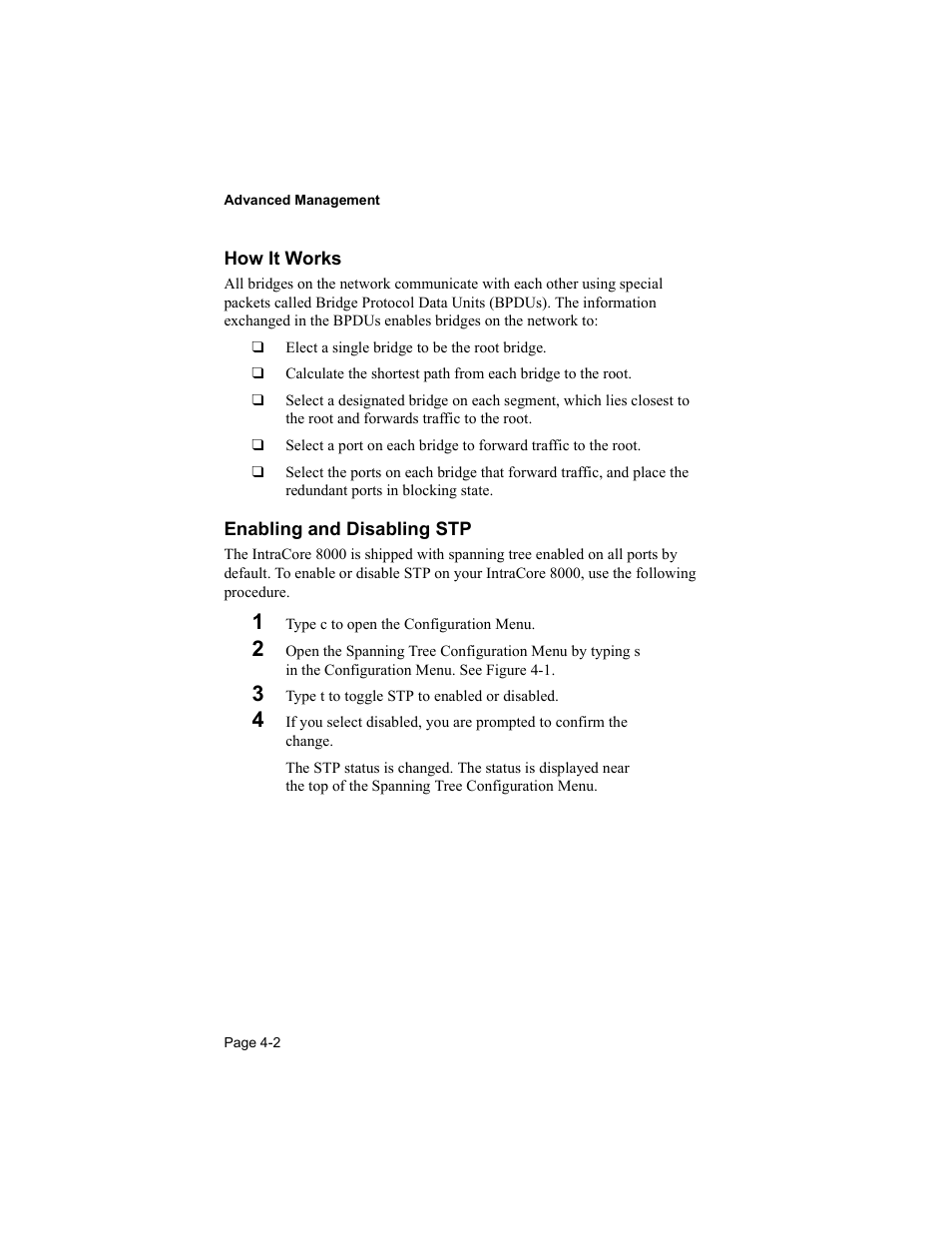 How it works, Enabling and disabling stp | Asante Technologies 8000 User Manual | Page 92 / 168