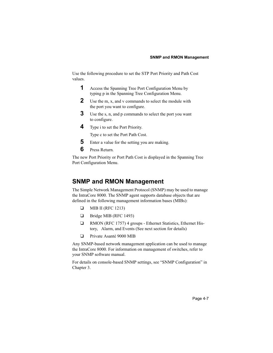 Snmp and rmon management | Asante Technologies 8000 User Manual | Page 97 / 168