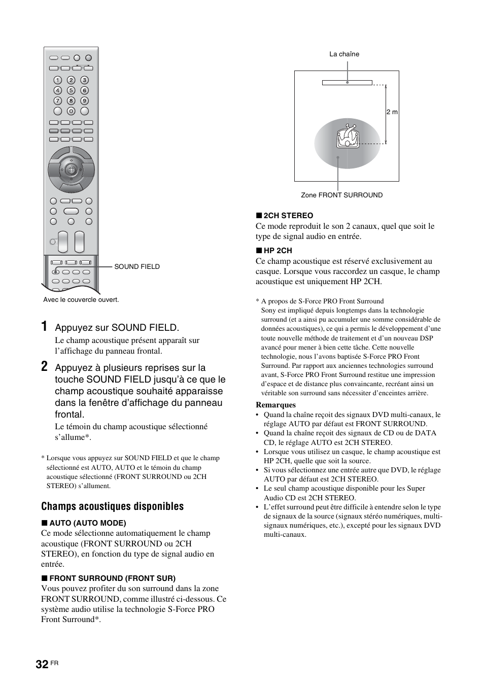 Champs acoustiques disponibles | Sony TAV-L1 User Manual | Page 120 / 383